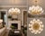 Not Yet Made - Made To Order Luxury Lotus Petal Brass Chandelier | Modern White Floral Ceiling Light | Mid Century Statement Pendant | Elegant Dining Room Fixture For Sale - Image 5 of 8