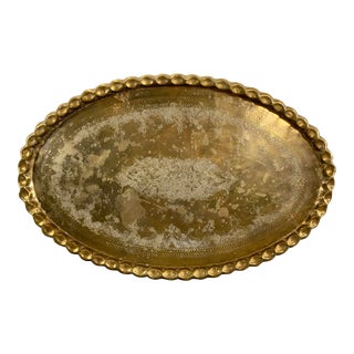 Vintage Grand Oval Moroccan Brass Tray For Sale