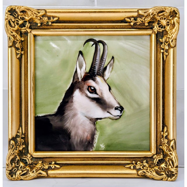 Forest Green Sommer Garmisch Hand-Painted Porcelain Plaques – Set of 3, Rococo Gilt Frames For Sale - Image 8 of 12