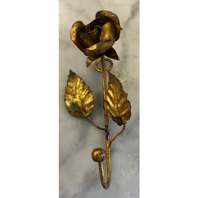 Hook. Long stem rose with two leaves. Italian Tole. Hand welded. 7” x 3” x 2”. Highly tactile. Ton of character. Can...