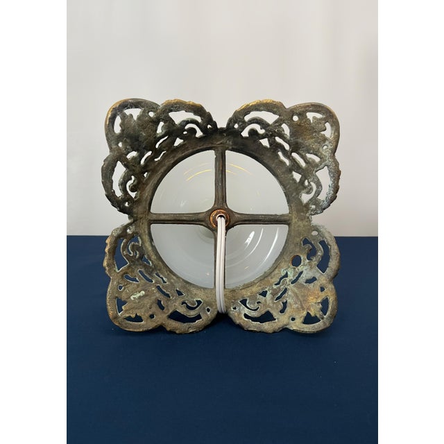 Brass 1950s Hollywood Regency Opaline Milk Glass & Cast Brass Accent Lamp For Sale - Image 8 of 8
