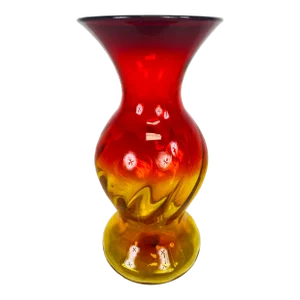 Vintage Mid Century Modern Hand Blown Blenko Amberina Vase by Wayne Husted.