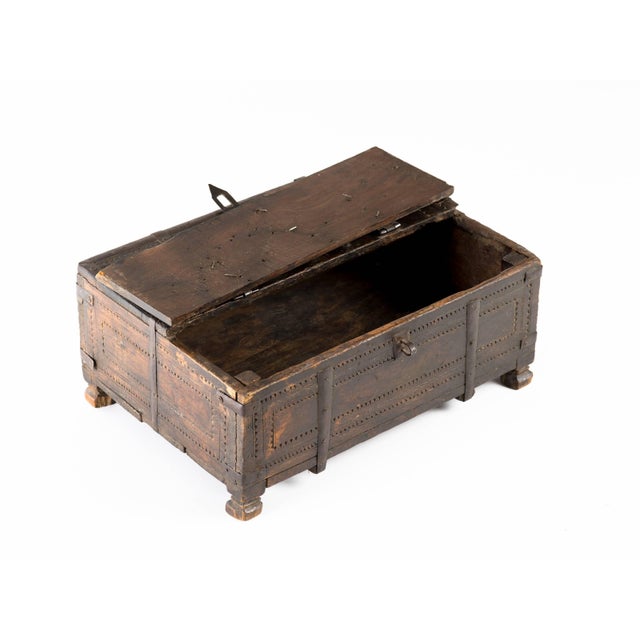 Early 20th Century Indian Carved Wood & Wrought Iron Storage Chest Box