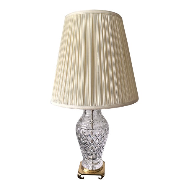 Vintage Wedgwood Waterford Crystal Glandore Crescent Brass Table Lamp For Sale
