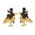 Pair of firewood cabinets in chiseled, gilded and patinated bronze, decorated with figures of musician fauns seated on...