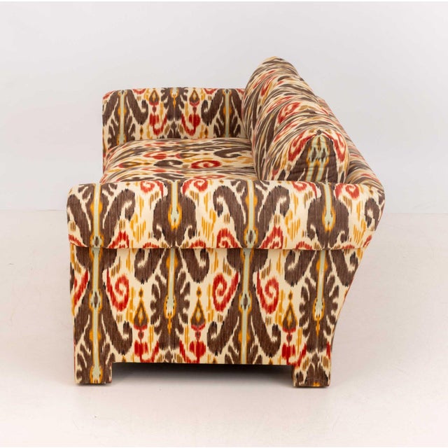 Modern Ikat Fabric Upholstered Three-Seat Sofa For Sale - Image 9 of 10