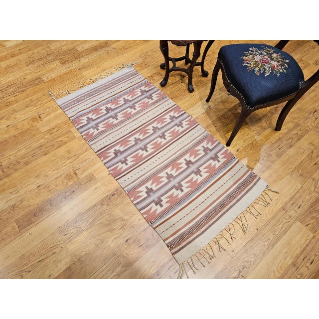 Rustic Vintage American Southwestern Kilim Rug, Handwoven Stripe Pattern, Earth Tones, 3’ X 5’ For Sale - Image 3 of 12