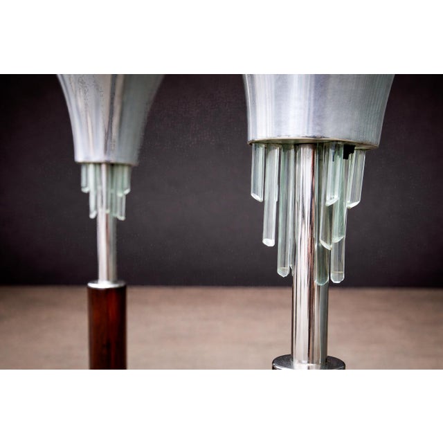 Mid-Century Modern Pair of “Torchierre” Floor Lamps in Rosewood, Crystal & Metal, Unknown, 1950s - Lot 474A For Sale - Image 3 of 10