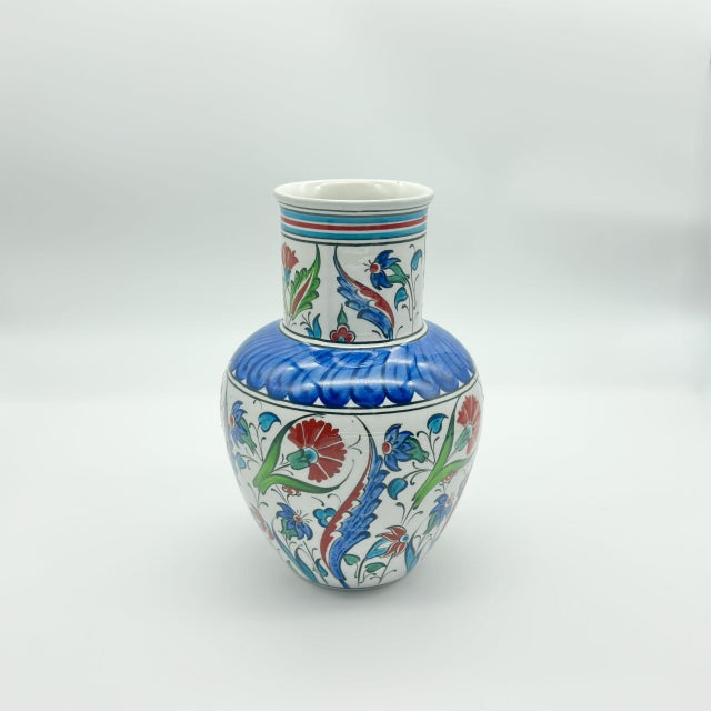 Ceramic Handmade Ceramic Vase (20cm) – Classic Iznik Red Tulips & Blue Petal Collar – Traditional Floral Art For Sale - Image 7 of 8