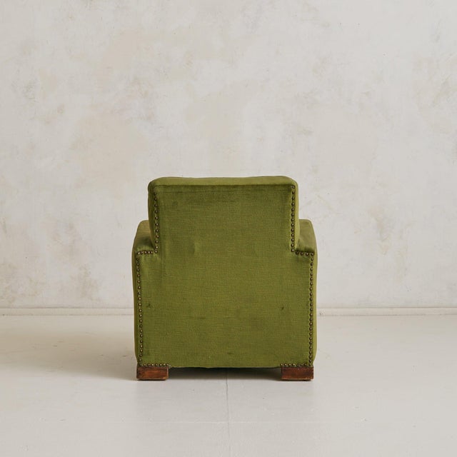 Italian Italian Art Deco Lounge Chair in Original Green Velvet, 1950s - 2 Available For Sale - Image 3 of 18
