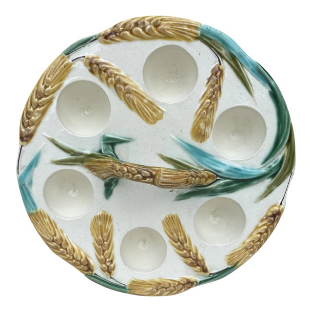 Majolica Egg Handled Plate With Wheat, Circa 1900 For Sale