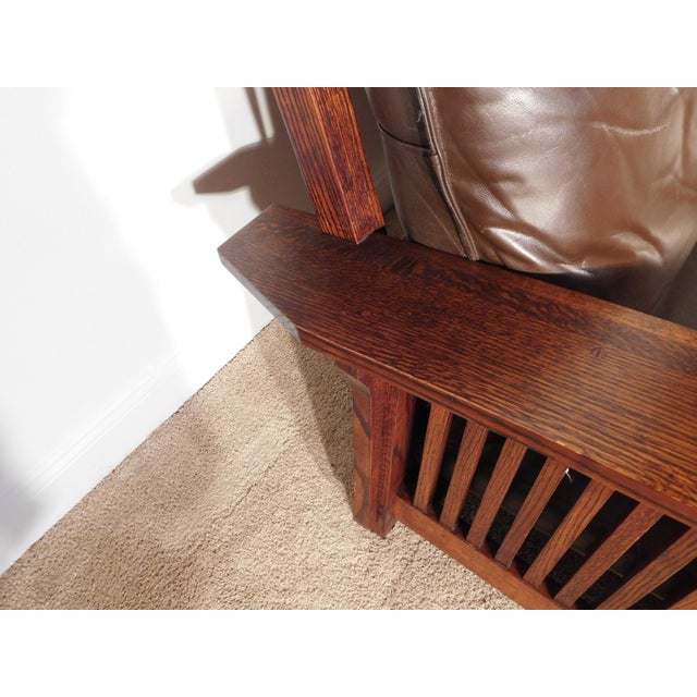 Late 20th Century Vintage Antique Style Mission Prairie Arts & Crafts Dark Oak Scallop Back Sofa For Sale - Image 5 of 16