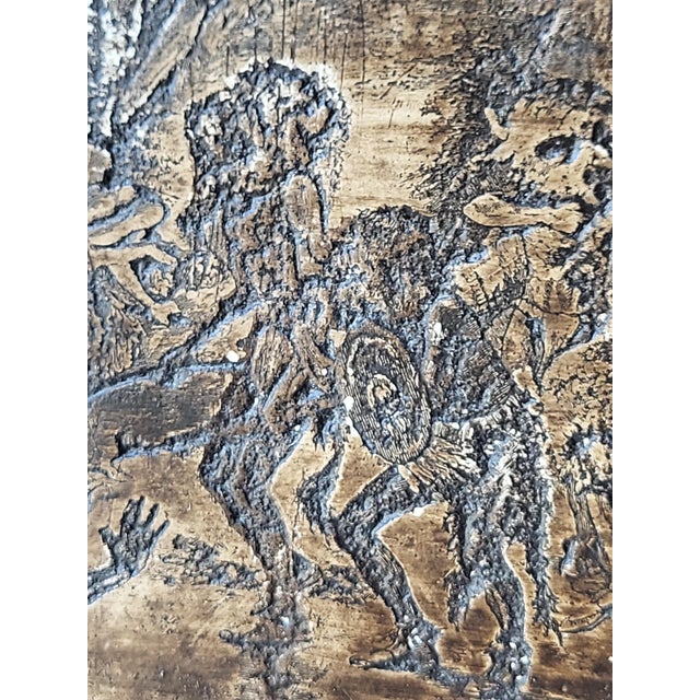 Found at an estate sale. This chalkware relief of "Buffalo Dance" captures the energy of a Native American ceremonial...