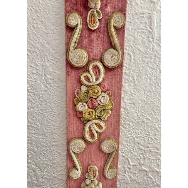 19th Century Victorian Velvet Raised-Embroidery Bell Pull For Sale - Image 4 of 6
