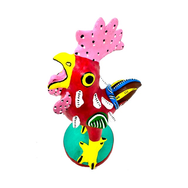 Mexican Juan José Ramos Medrano Handpainted Rooster From Tonalá - 8" H X 4" W X 5" D For Sale - Image 3 of 8