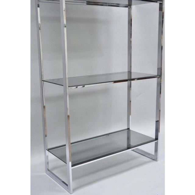 Mid Century Modern Baughman Style Chrome Smoked Glass Etagere Bookcase Shelf For Sale - Image 4 of 11