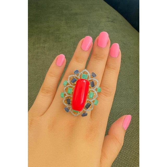 Bochic "Orient" Vintage Diamond, Emeralds, Sapphire & Opal Ring Set 18K Gold & silver For Sale - Image 10 of 18