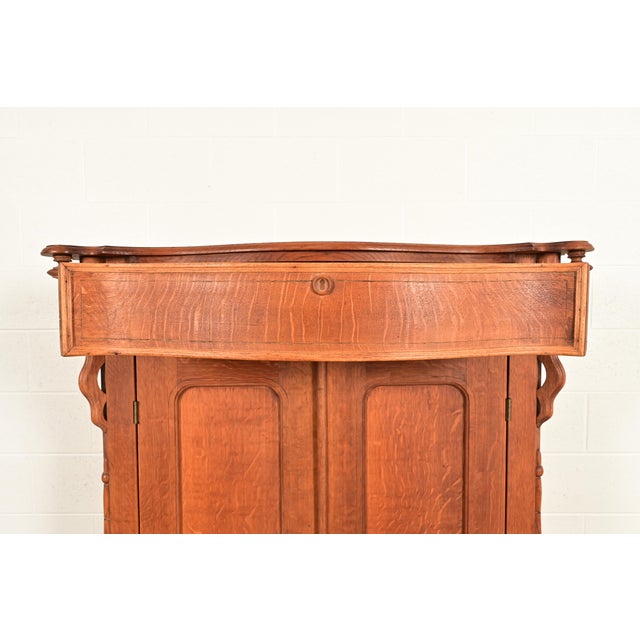 Antique Victorian Carved Oak Wardrobe or Armoire Dresser, Circa 1890s For Sale - Image 9 of 17