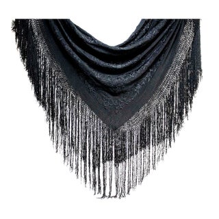 Antique Flaminco Fringed Piano Shawl Midnight Black - Outstanding For Sale