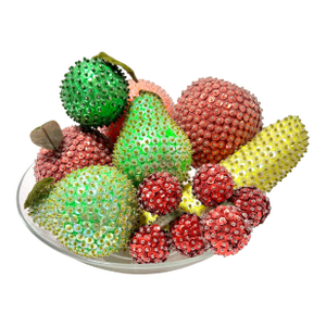Vintage Beaded Sequined Fruit Centerpiece, Mid-Century Bowl Filler