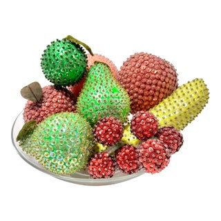 Vintage Sequined Fruit Decorative Centerpiece – Beaded Apples, Pears, Banana & Cherries For Sale
