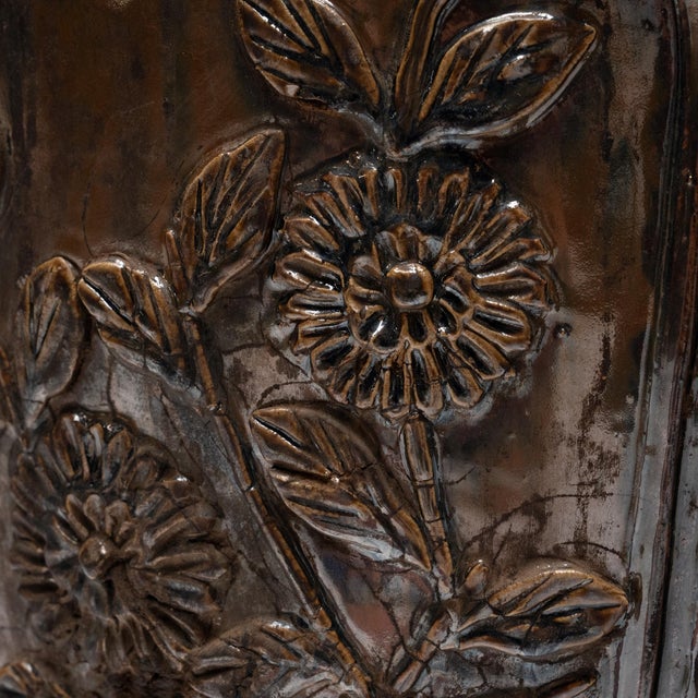 Late 19th Century Antique Chinese Four Flowers Relief Jar, 19th Century For Sale - Image 5 of 5