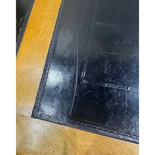 Fine Vintage Sligh Furniture Greek Key Leather Top Bookcase Front Knotty Pine Desk For Sale - Image 9 of 12