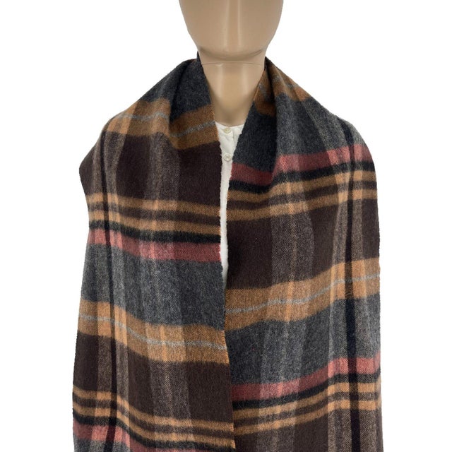 John Barbour Late 20th Century Barbour Brown Plaid 100% Wool Scarf For Sale - Image 4 of 9