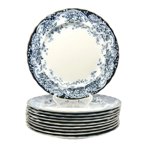 1890s Antique Keeling & Co “Chatsworth” 10 Flow Blue Dinner Plates