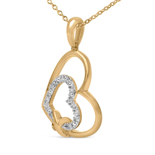 Haus of Brilliance Gold Vermeil Diamond Accent Double Heart Pendant Necklace For Sale - Image 4 of 4