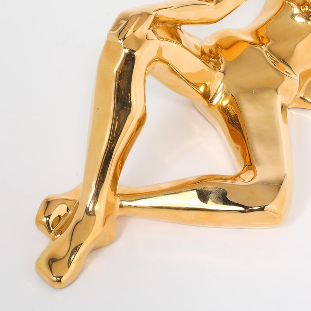 Mid-Century Gold-Plated Ceramic Sculpture of a Reclining Woman Signed Jaru For Sale - Image 10 of 12