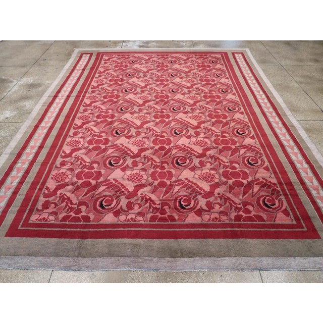 A Vintage Belgian Art Deco room size carpet handmade during the Mid-20th century. Measures: 11' 2" x 14' 6"
