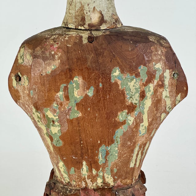 Stupendous & Charming Salvaged Antique Carved Wood Santos Mannequin Sculpture, 16" H For Sale - Image 16 of 17