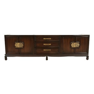 John Stuart for Mount Airy Hollywood Regency Chinoiserie Monumental Mahogany and Brass Sideboard Credenza, 1960s For Sale
