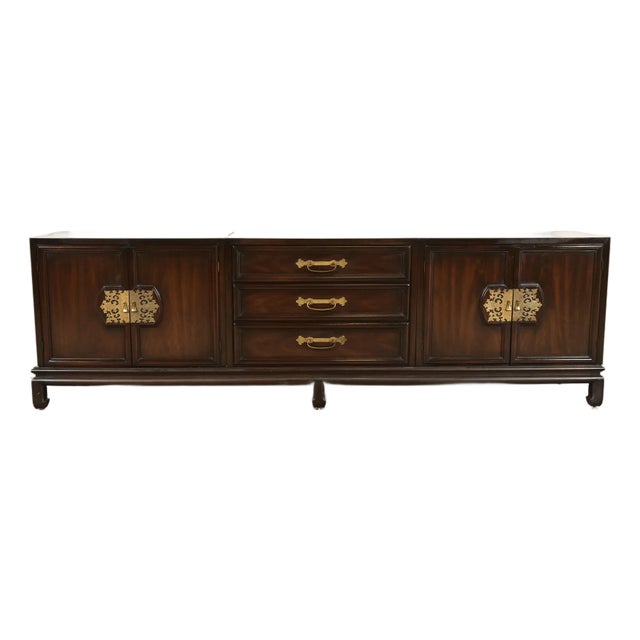 John Stuart for Mount Airy Hollywood Regency Chinoiserie Monumental Mahogany and Brass Sideboard Credenza, 1960s For Sale