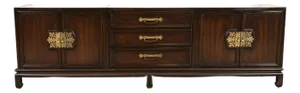 John Stuart for Mount Airy Hollywood Regency Chinoiserie Monumental Mahogany and Brass Sideboard Credenza, 1960s