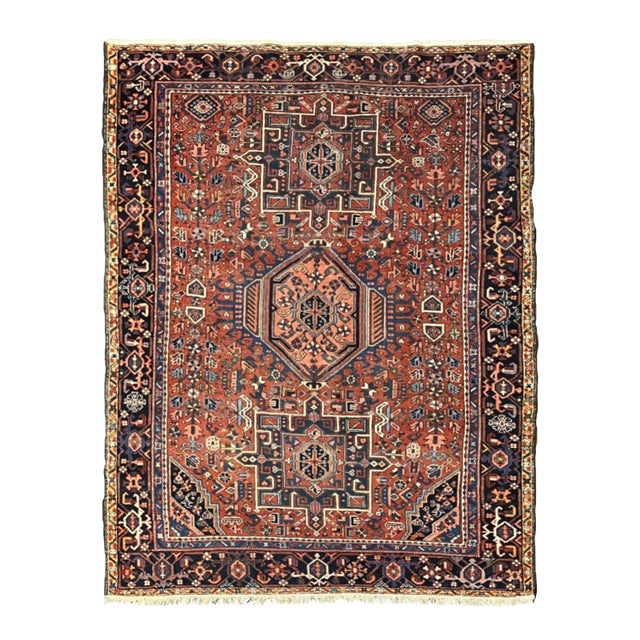 Vintage Hand-Knotted Persian Heriz Garadjeh Rug 4'8" X 6'0" For Sale