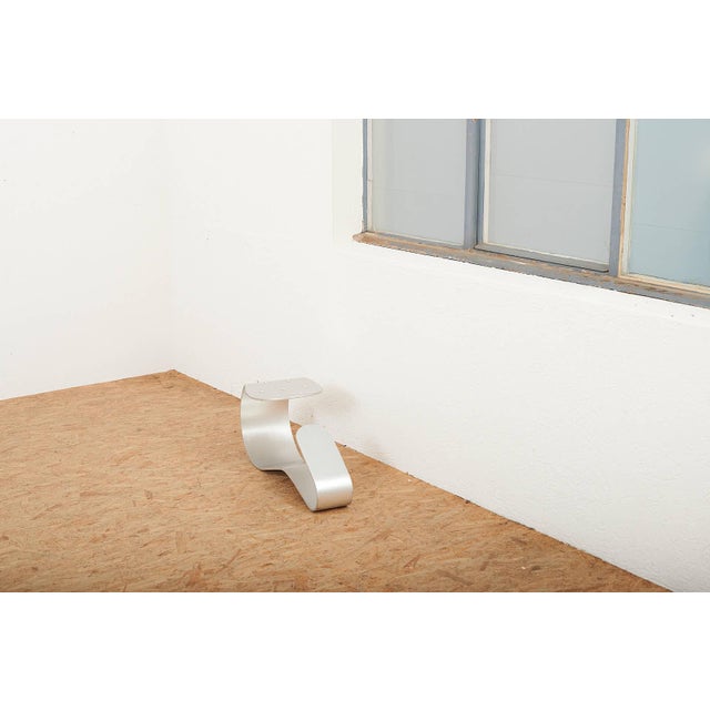 Silver Bata Stool in Bent Aluminum with Perforated Seat by Roger Tallon For Sale - Image 8 of 11