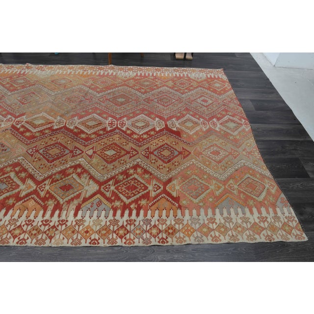1970s Vintage Handmade Wool Cotton Red Kilim Rug For Sale - Image 11 of 11