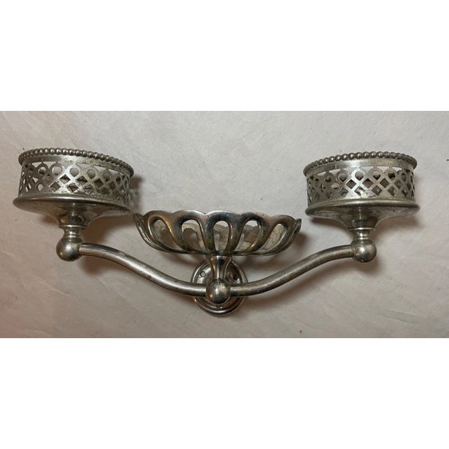 Industrial Antique Industrial Nickel Plate Brass Bathroom Wall Fixture Soap Dish Cup Holder For Sale - Image 3 of 9