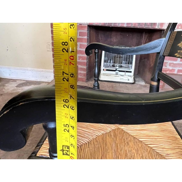 Pair of Vintage L. Hitchcock Late Federal Style Grain-Painted & Gilt-Stenciled "Fancy" Rush Seat Armchairs For Sale - Image 15 of 17