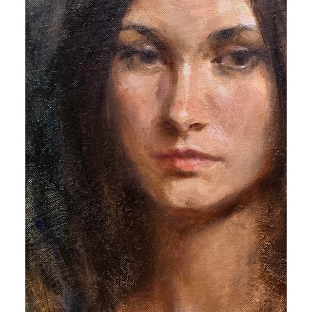 Textile Richard Alan Schmid - 1969 Portrait of a Brunette Model - Oil Painting For Sale - Image 7 of 10