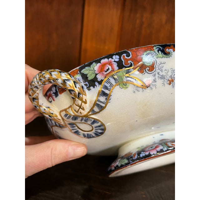 Blue Ridgway Corey Hill Oblong Covered Tureen Cobalt Blue Orange Pagoda Imari England For Sale - Image 8 of 10