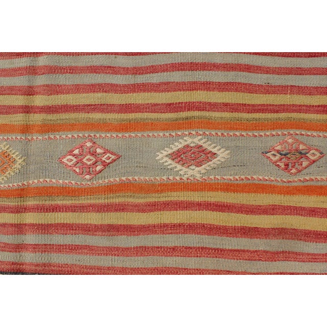 Orange Turkish Kilim Vintage Rug With Assorted Stripe Design in a Variety of Colors For Sale - Image 8 of 13