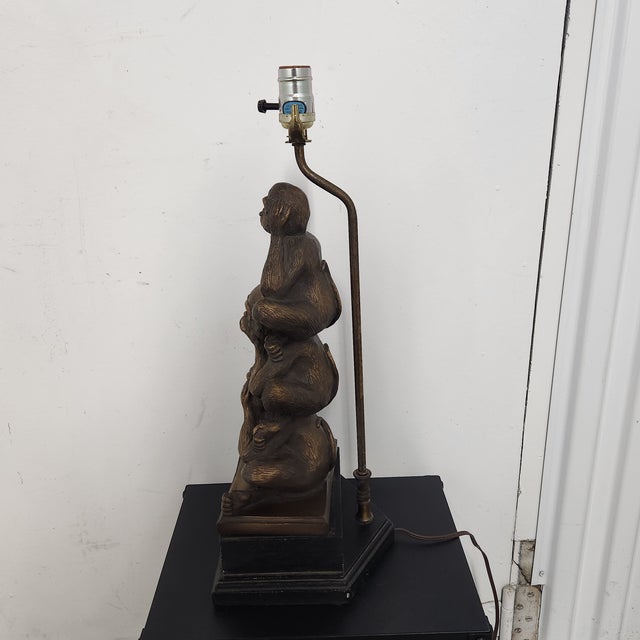 Bronze Vintage Three Wise Monkeys Bronze Finish Table Lamp – See No Evil, Hear No Evil, Speak No Evil For Sale - Image 8 of 16