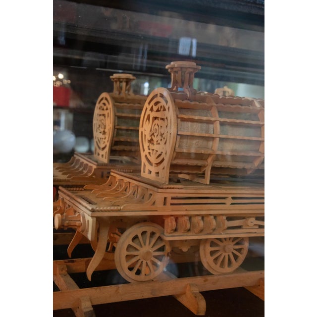 Carved Wood Model of a Locomotive in Black Lacquered and Glass Case For Sale - Image 4 of 4