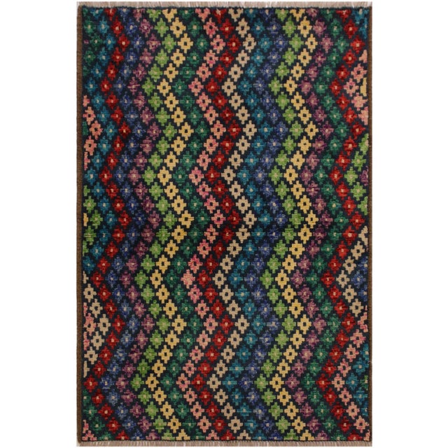 Ivory 1990s Shabby Chic 1990s Southwestern Teal/Ivory Wool Rug - 3'4 X 4'8 For Sale - Image 8 of 8