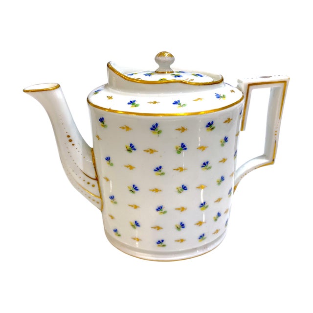 Exquisite 18th/19th Century French Porcelain Teapot Decorated With Cornflower and Gold Leaves Pattern, Possibly Dihl Et Guérhard For Sale - Image 17 of 18