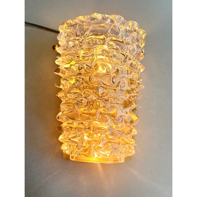 A Pair Barovier Style Art Deco Rostrato Clear Italian Murano Glass Wall Sconces For Sale - Image 15 of 16