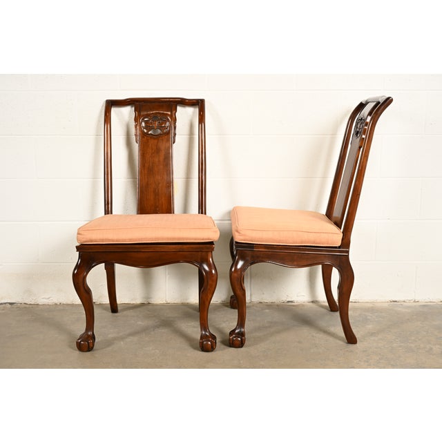 Drexel Heritage Hollywood Regency Chinoiserie Sculpted Mahogany Dining Chairs, Set of Four For Sale - Image 12 of 14